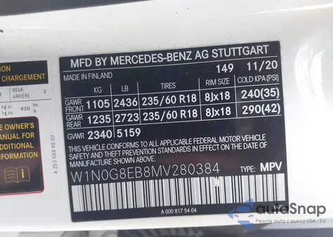 2021 Mercedes-Benz Glc 300 4Matic Suv из США, поврежденный, VIN W1N0G8EB8MV280384